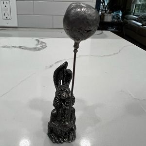 Vintage Miniature Pewter Adorable Rabbit/Bunny Holding Balloon Figurine